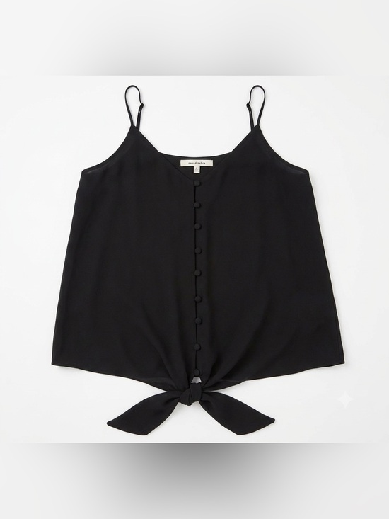 Naked Zebra Tops - Naked Zebra Tie-Front V-Neck Camisole - Black - Large
